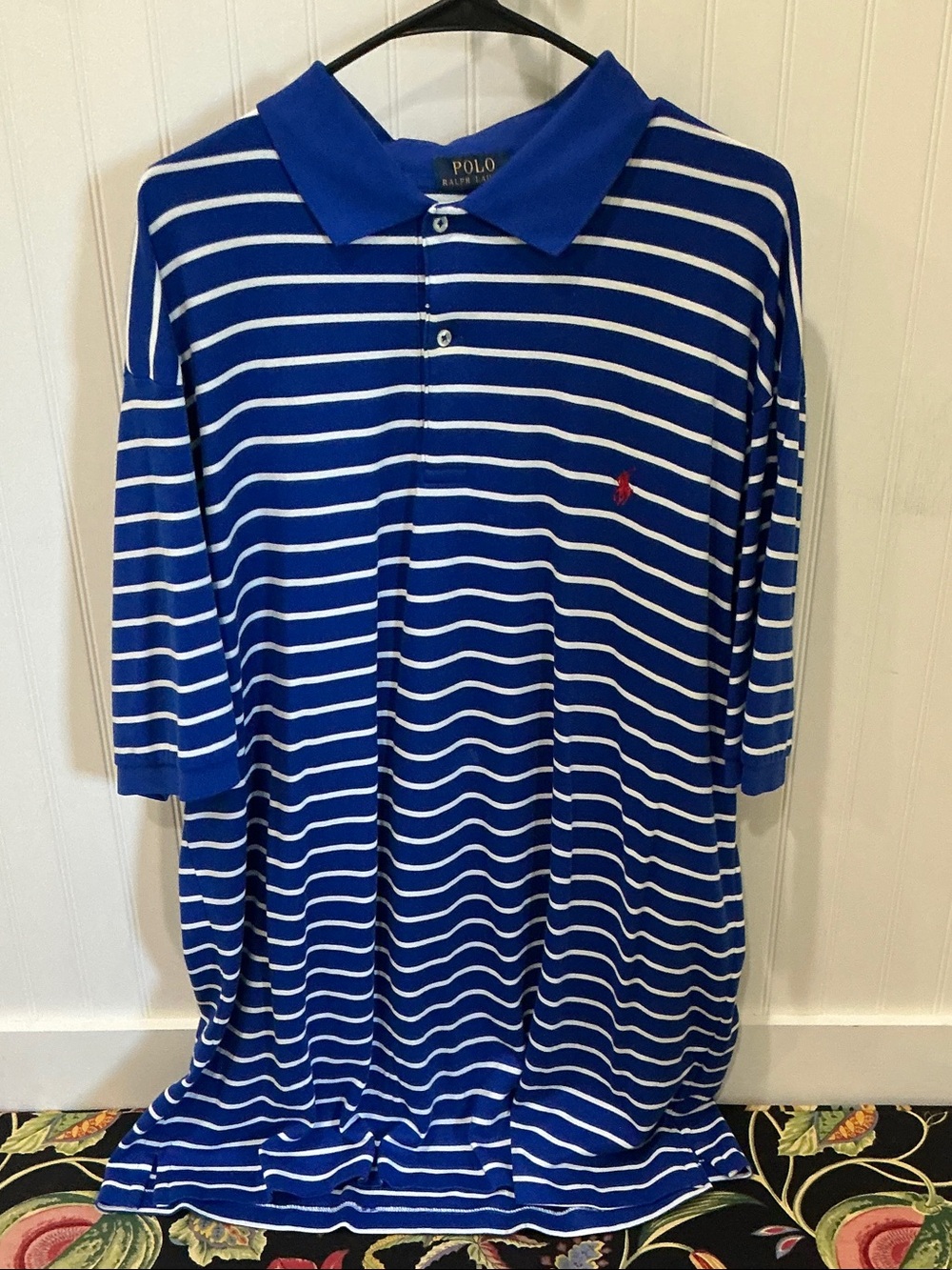 Polo by Ralph Lauren Royal Blue & White Striped Polo with Red Pony